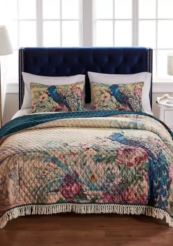 Barefoot Bungalow Eden Peacock Quilt and Pillow Sham Set