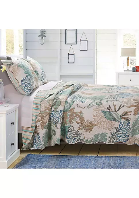 Barefoot Bungalow Atlantis Seashells Quilt And Pillow Sham Set - Twin 68x88", Jade 1 Barefoot Bungalow Atlantis Seashells Quilt And Pillow Sham Set - Twin 68x88", Jade