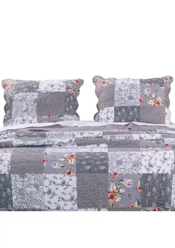 Greenland Home Fashions Barefoot Bungalow Giulia Fabulous Floral and Stencil Prints Classic Patchwork Pattern Reverses Pillow Sham - King 20x36", Gray