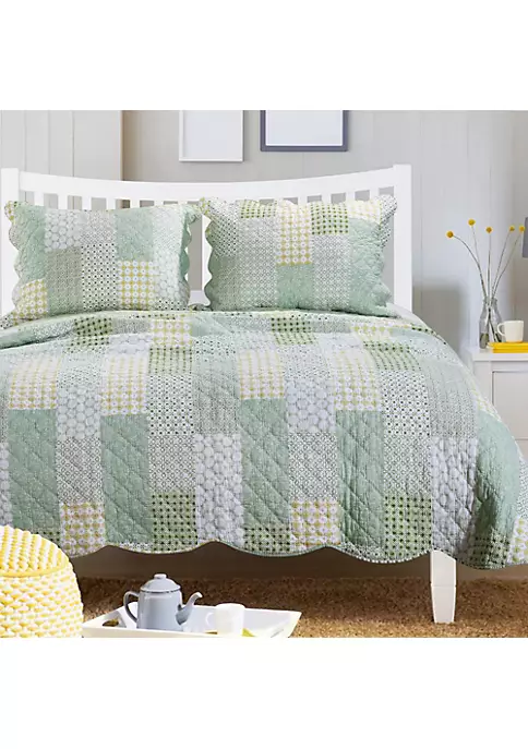 Greenland Home Fashions Barefoot Bungalow Juniper Geometric Patterns and Scalloped Borders Comfort Quilt Set - 2-Piece - Twin 68x88", Sage 1 Greenland Home Fashions Barefoot Bungalow Juniper Geometric Patterns and Scalloped Borders Comfort Quilt Set - 2-Piece - Twin 68x88", Sage
