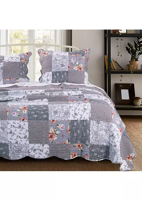 Greenland Home Fashions Barefoot Bungalow Giulia Comfortable Quilt Set - 2-Piece - Twin 68x88", Gray 2 Greenland Home Fashions Barefoot Bungalow Giulia Comfortable Quilt Set - 2-Piece - Twin 68x88", Gray - Image 2