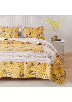 Greenland Home Fashions Barefoot Bungalow Finley Quilt and Pillow Sham Set - King 105x95", Yellow
