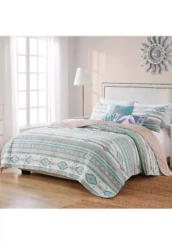 Greenland Home Fashions Barefoot Bungalow Phoenix Quilt and Pillow Sham Set - Twin 68x88", Turquoise