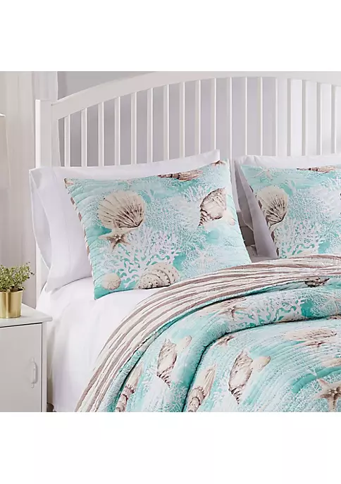 Greenland Home Fashions Barefoot Bungalow Ocean Pillow Sham - King 20x36", Turquoise 1 Greenland Home Fashions Barefoot Bungalow Ocean Pillow Sham - King 20x36", Turquoise