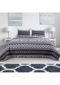 Barefoot Bungalow Native Reversible Quilt And Pillow Sham Set - Full/Queen 90x90", Indigo