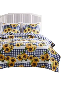 Greenland Home Fashions Barefoot Bungalow Sunflower Quilt and Pillow Sham Set - Full/Queen 90x90", Gold
