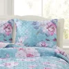 Greenland Home Fashions Barefoot Bungalow Avril Floral Patterns Digitally Printed and Millennial Blush Reverse Pillow Sham - Standard 20x26", Turquoise Blue