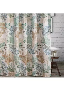 Barefoot Bungalow Atlantis Corals And Seashells Bath Coastal Shower Curtain - 72x72" Jade