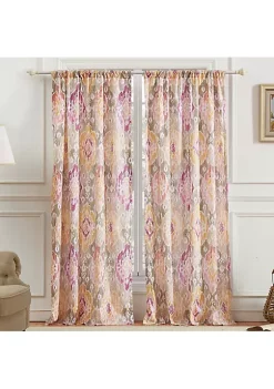 Greenland Home Fashions Barefoot Bungalow Ibiza Medallions and Fashionable Window Panel and Tie Back With 3" Rod Pocket - 4-Piece - 42X84", Blush