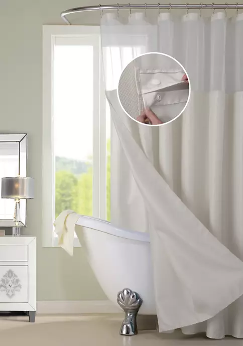 Dainty Home Smart Design Complete 2 in 1 Waffle Weave Hotel Spa Style Fabric Shower Curtain 3 Dainty Home Smart Design Complete 2 in 1 Waffle Weave Hotel Spa Style Fabric Shower Curtain - Image 3