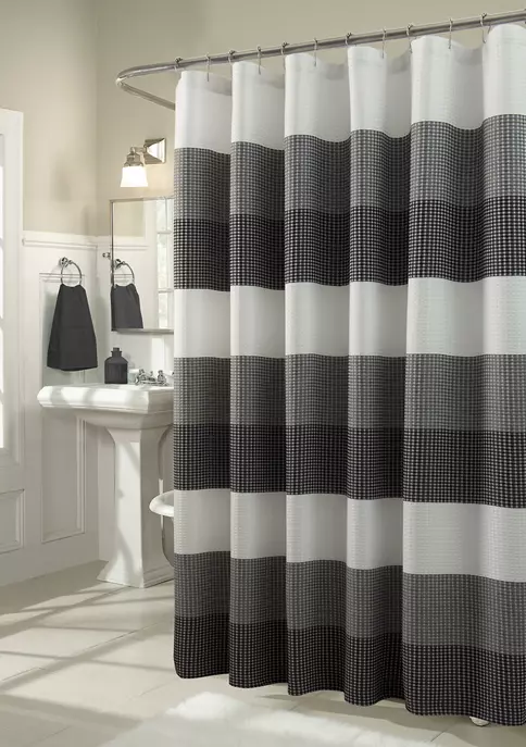 Dainty Home Waffle Weave Ombré Stripe Fabric Shower Curtain 2 Dainty Home Waffle Weave Ombré Stripe Fabric Shower Curtain - Image 2