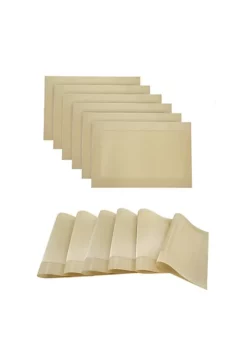 Dainty Home Santa Monica Woven Textilene Crossweave with Solid Geometric Pattern Reversible Rectangular Placemat - Set of 6