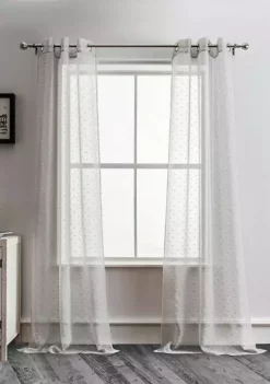 Dainty Home Ribbons Embellished Lurex Linen Look Light Filtering Window Panel Pair