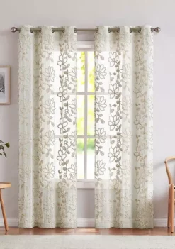 Dainty Home Rita Chenille Floral Embroidererd Linen Look Light Filtering Window Panel Pair