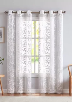 Dainty Home Rita Chenille Floral Embroidererd Linen Look Light Filtering Window Panel Pair -Dainty Home Discount Store Belk 422