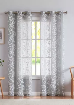 Dainty Home Rita Chenille Floral Embroidererd Linen Look Light Filtering Window Panel Pair -Dainty Home Discount Store Belk 423