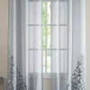 Dainty Home Natalie Linen Look Light Filtering Window Panel Pair With Scroll Design Velvet Appliqué