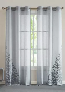 Dainty Home Natalie Linen Look Light Filtering Window Panel Pair With Scroll Design Velvet Appliqué -Dainty Home Discount Store Belk 430