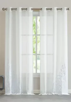 Dainty Home Natalie Linen Look Light Filtering Window Panel Pair With Scroll Design Velvet Appliqué -Dainty Home Discount Store Belk 431
