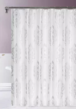 Dainty Home Majestic Satin Embroidered Shower Curtain in White