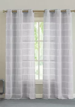 Dainty Home Lurex Stripe 3D Lurex Embroidered Stripes Linen Look Light Filtering Window Panel Pair -Dainty Home Discount Store Belk 518