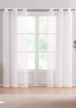 Dainty Home Cut Flower Linen Look Curtain Panel Pair With Floral Cotton Like Puffs -Dainty Home Discount Store Belk 524