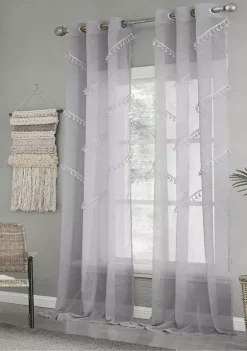Dainty Home Natural Tassels Linen Look Light Filtering Window Panel Pair With 3D Tonal Tassels