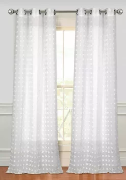 Dainty Home Snowball Linen Look Curtain Panel Pair With Cotton Like Puffs