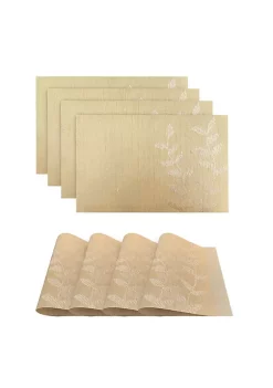 Dainty Home Leaf Woven Textilene Crossweave With Textured Floral Leaves Pattern Reversible 12" x 18" Rectangular Placemat Set of 4