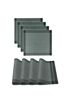Dainty Home Palermo Woven Textilene Crossweave With Textured Geometric Pattern Reversible 15" x 15" Square Placemat Set of 4